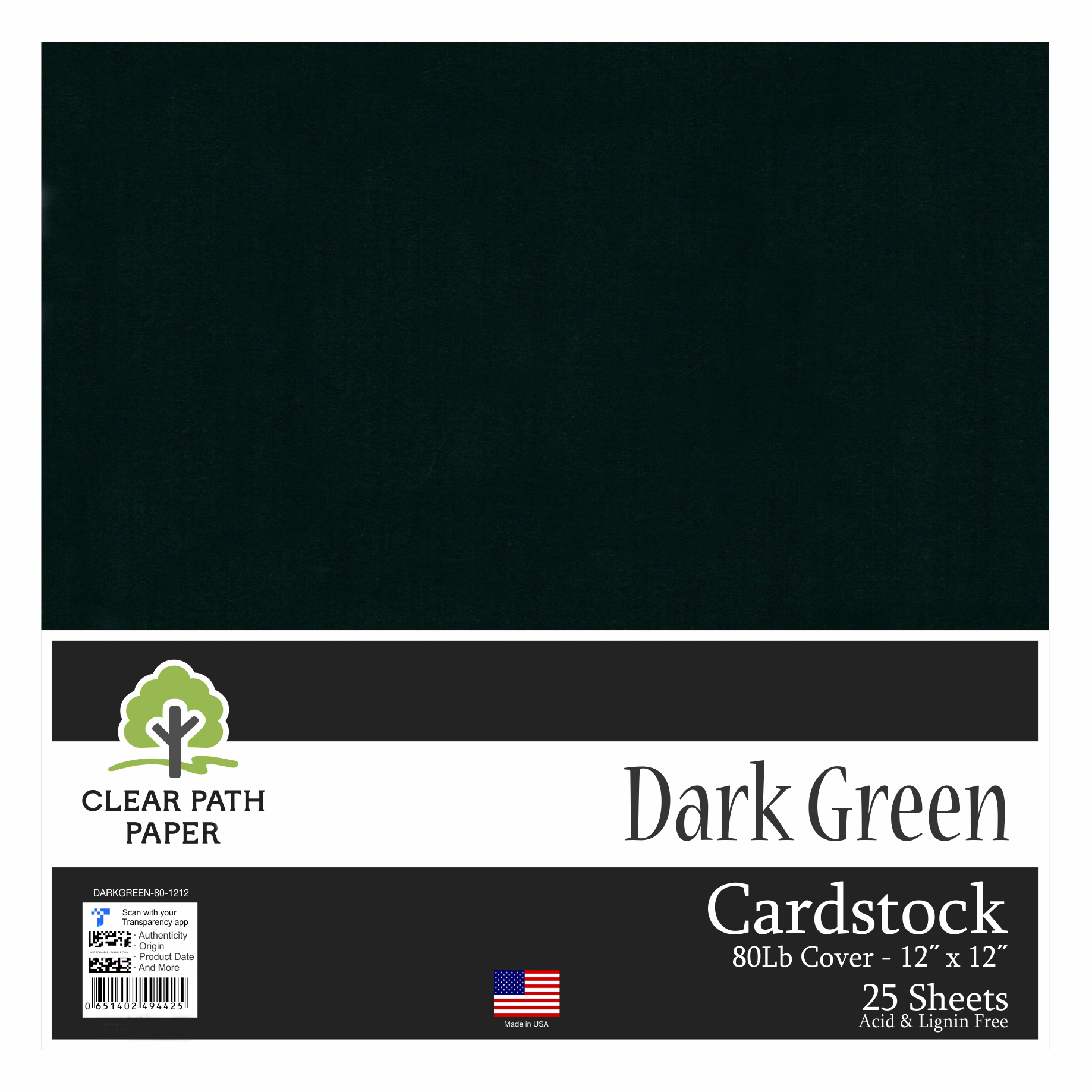 Dark Green Cardstock 12 x 12 inch 80Lb Cover 25 Sheets Clear