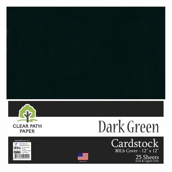 Dark Green Cardstock - 12 x 12 inch - 80Lb Cover - 25 Sheets - Clear Path Paper