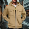 thumbnail image 2 of WTOBBY Men's Military Cargo Hoodie Jacket, Multi-Pocket Zippered Tactical Top, Athletic Wear for Outdoor Training and Street Style Fashion,Khaki M, 2 of 8