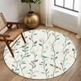 thumbnail image 3 of Green Botanical Round Area Rug 5 FT, Non Slip Bedroom Rugs, Spring Summer Birds Watercolor Washable Soft Circular Carpet Non-Shedding Floor Mat for Kitchen Dining Room Foyer Balcony Dorm, 3 of 8