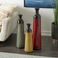 thumbnail image 3 of DecMode 32", 27", 22"H Tall Enameled Bottleneck Floor Multi Colored Metal Vase with Chevron Pattern, Set of 3, 3 of 15