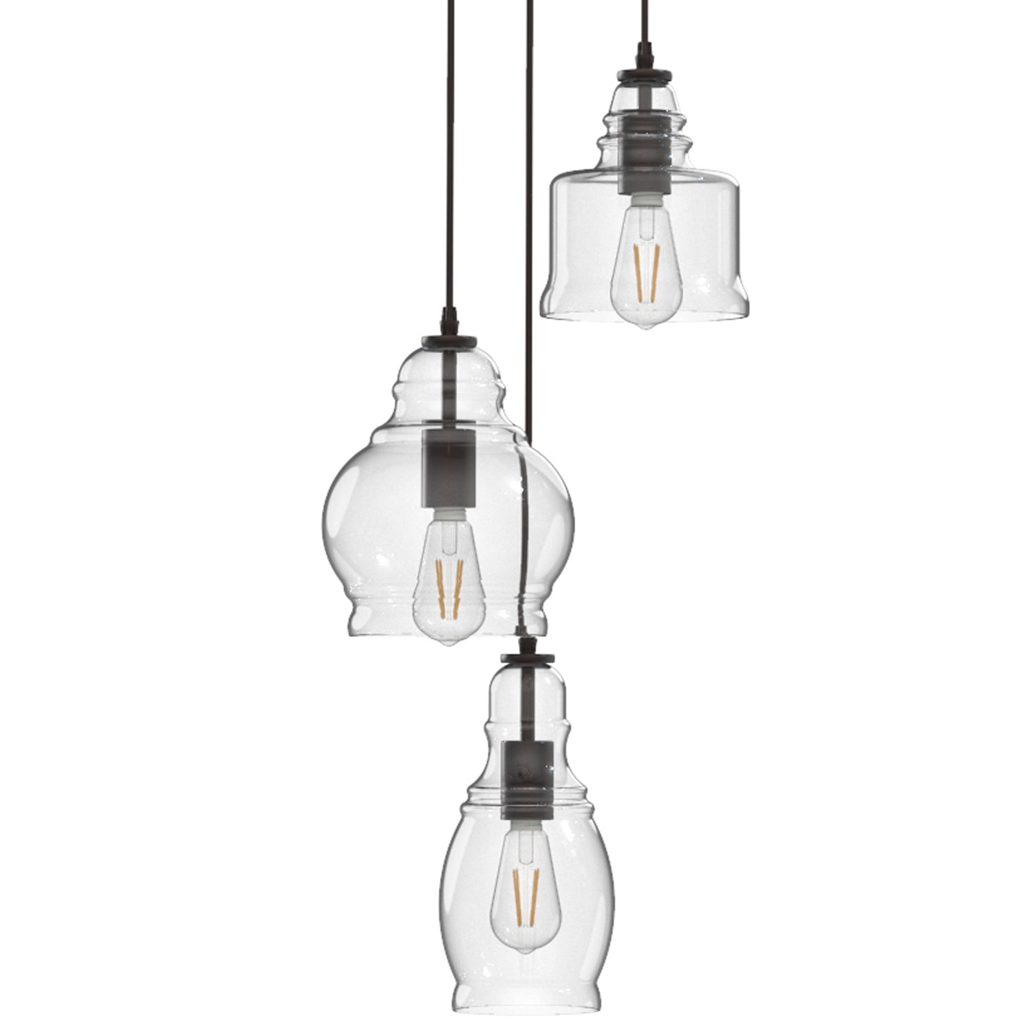 Better Homes & Gardens 61" Architectural 3-Light Pendant Light, Black Finish Clear Glass Shades