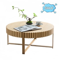 Tcbosik 31.5 inch Round Coffee Table, Modern Cocktail Table, Center Table with Metal Legs for Living Room, Natural Ash