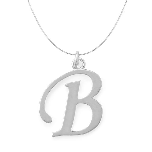 Precious Stars Sterling Silver Initial Letter B Pendant with 0.70-mm Thin Box Chain