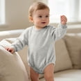 thumbnail image 5 of QIbmong Newborn Infants Cotton Romper Long Sleeve Crew Neck Soft Outwear Bodysuit Casual Pull on Snap Button Fall Winter Clothes(12-18 Months,Gray), 5 of 6