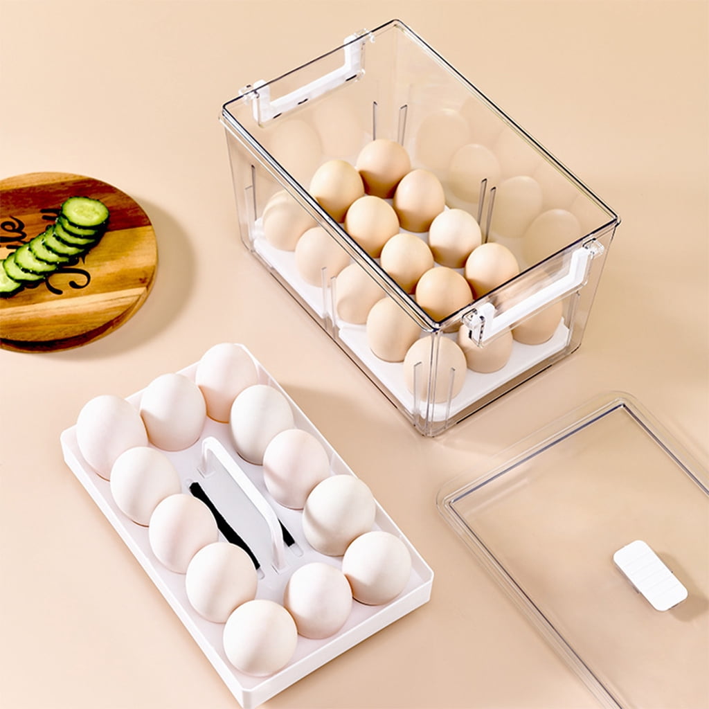 Kitchen Refrigerator Plastic Clear Storage Box Transparent Food Egg Dumplings Storage Containers Fridge Produce Saver Stackable Organizer with Lids Removable Drain Tray