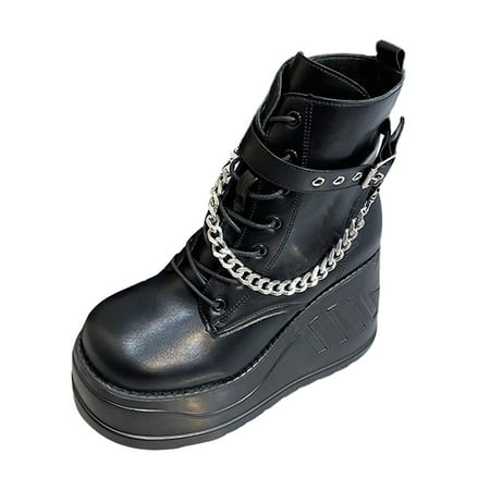 

Fall Savings Clearance Deals 2022! VEKDONE Women s Boots Autumn And Winter Metal Chain Thick Sole Super High Heel Side Zipper Ankle Boots