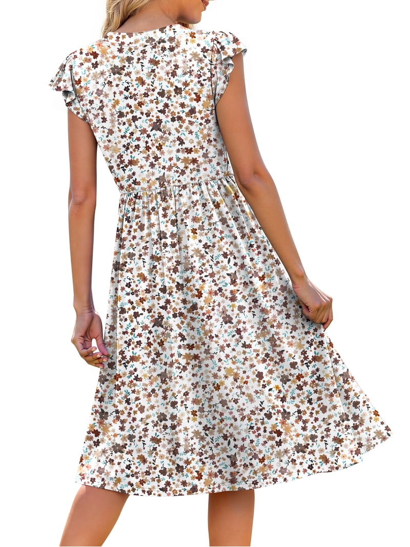 Fantaslook Summer Dresses for Women Ruffle Sleeve V Neck Midi Dresses  Fashion Casual Flowy Vacation Sundress - Walmart.com