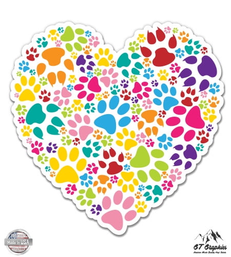 Paw Prints With Heart Vinyl Decal Sticker 