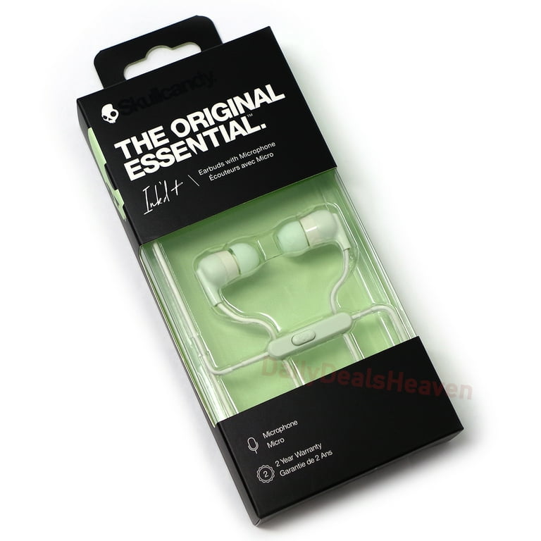 Skullcandy Ink d Wired Stereo Earbuds with Mic Remote Mint Green 3.5mm Audio Jack for Android Phones