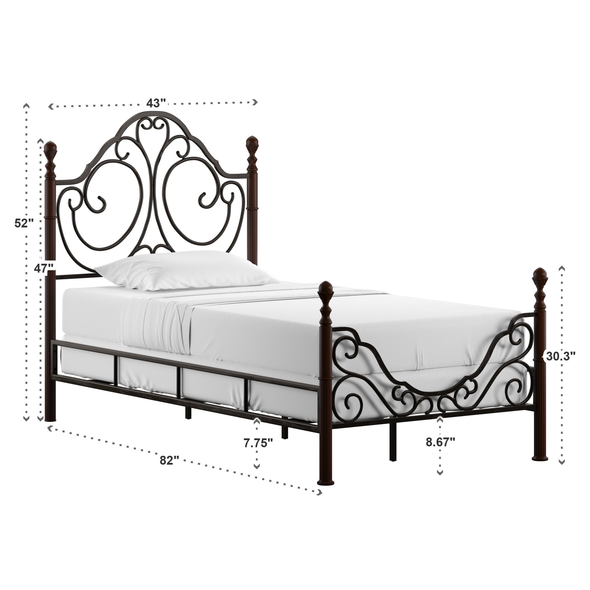 Weston Home Adison Graceful Scroll Bronze Iron Bed, King