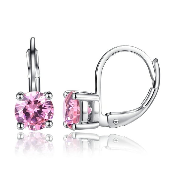 Amy and Annette 18K White Gold-Plated Pink Sapphire Leverback Earrings