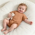 thumbnail image 5 of biudgviw Baby Boy Girl Onesie Romper Infant Plain Oversize T-Shirt Casual Round Neck Short Sleeve Bodysuit Cotton Summer Clothes(Coffee,6-9 Months), 5 of 6