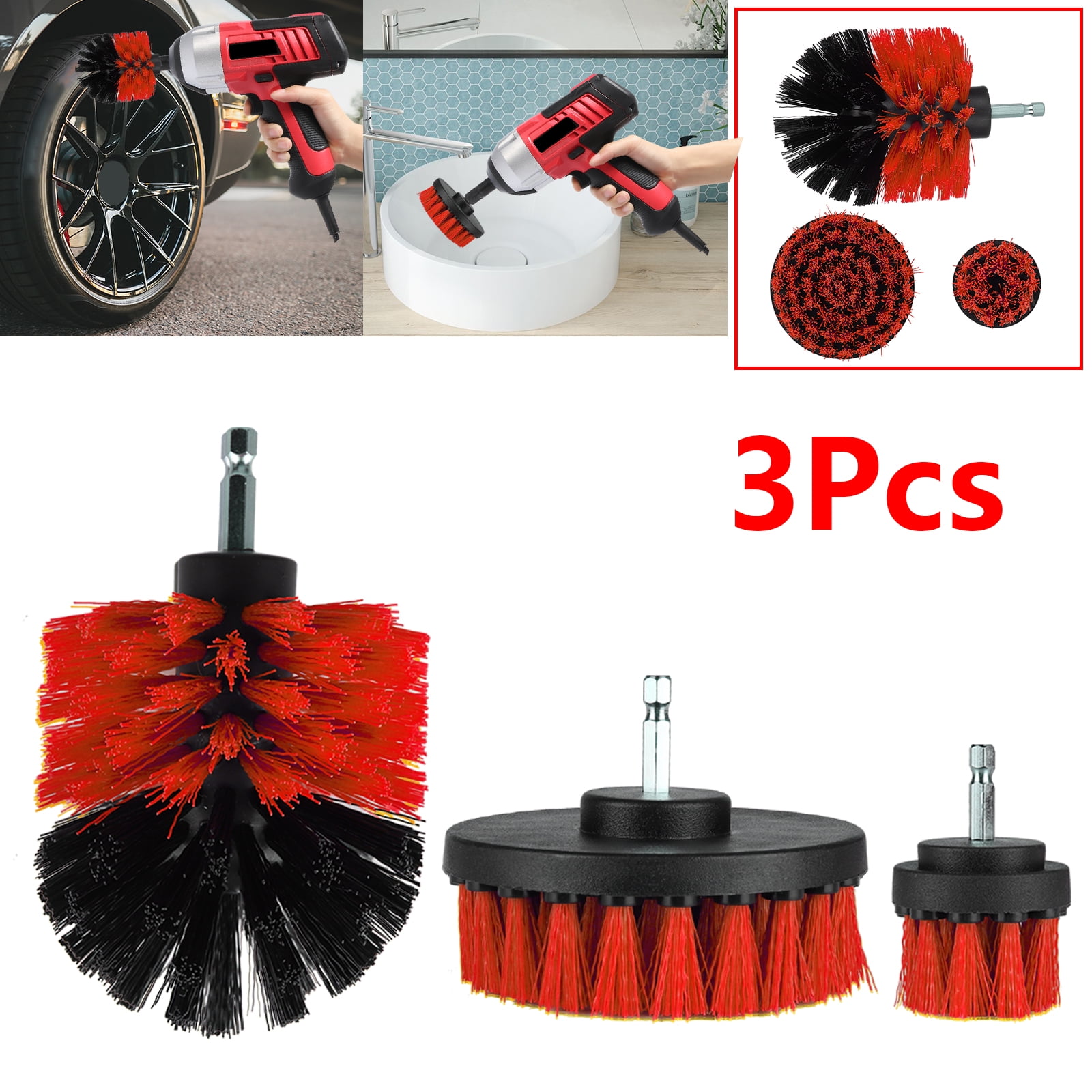 3Pcs Scrub Drill brush Attachment Time Saving Kit Scrubber Cleaning For Car home 