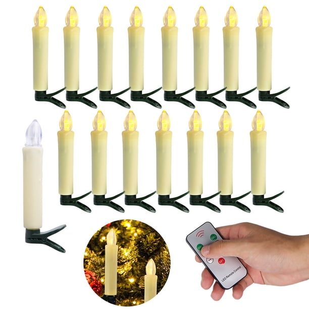 Decoración de árbol de Navidad con clip de poste largo, luz de vela LED, control remoto temporizado, vela electrónica