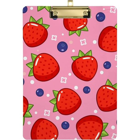 Hyjoy Strawberry Clipboard A4 Size Standard Size Clipboards Decorative Clipboard with Low Profile Metal Clip for Office, School, Nurses, Students