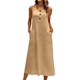 thumbnail image 2 of Mifsaly Cotton Dresses for Women Button Detail Midi Sleeveless Tank Dress Summer Lightweight Loose Fit Sundress with Pockets L, 2 of 9