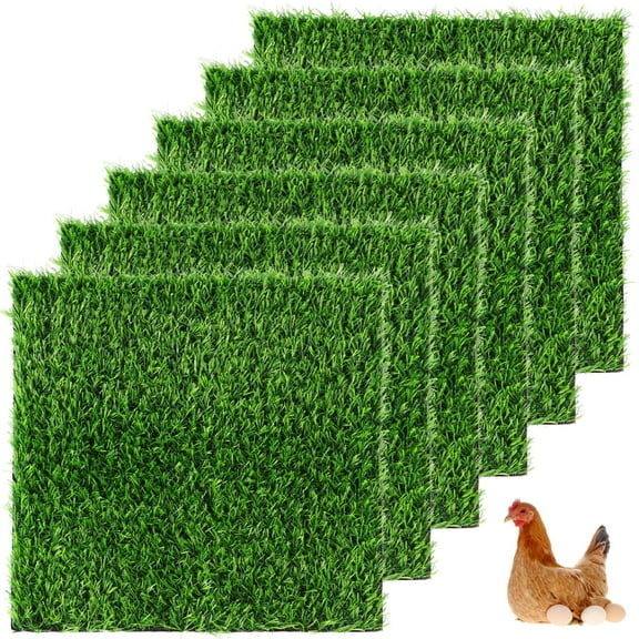 Chicken Nesting Box Pads, 6 Pcs Artificial Turf Mats 12 x 12’’, Washable Fake Grass Nesting Pads for Coop Bedding, Grass Rugs for Chicken Coops, Indoor Outdoor Floor Decor