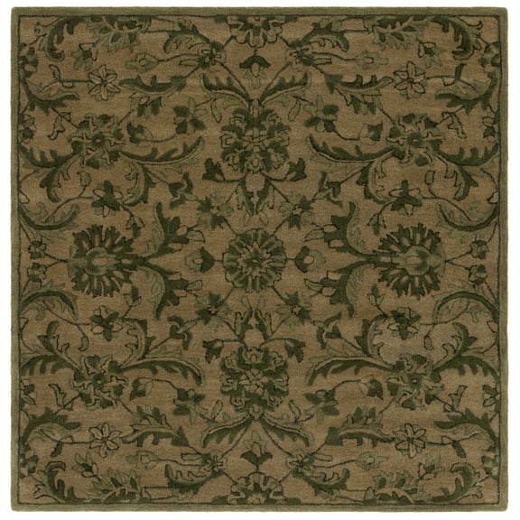 SAFAVIEH Antiquity May Floral Wool Area Rug, Olive/Green, 6' x 6' Square