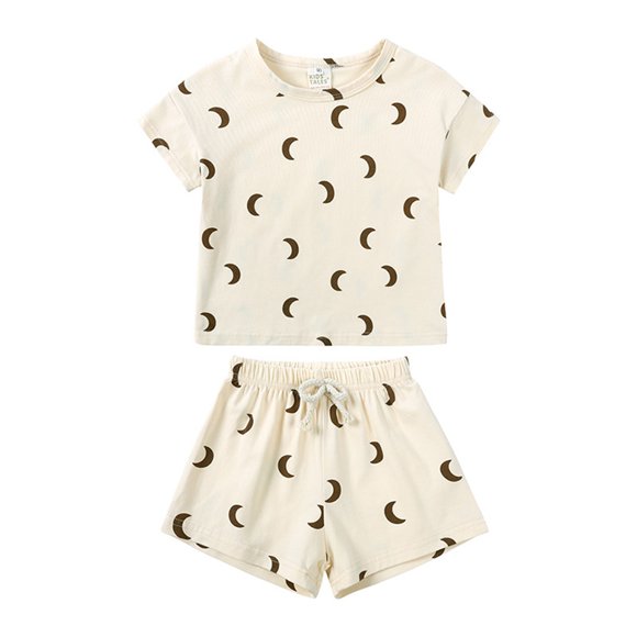 Luvoko Infant Boys Shorts Sleeve Set, Moon Print Children's Fun T-Shirt Cool Shorts For Boys Brother Matching Outfits (Beige,6-9 Months)