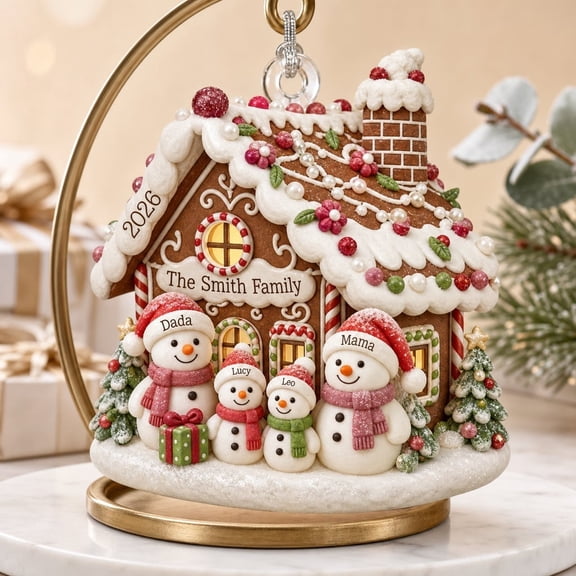 Ornament Snowman Family Gingerbread House Hanging Christmas Decor