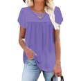 thumbnail image 5 of Jalioing Women's Shirts Pleated Flowy Cross V Neck Tunic Blouses Trendy Loose Short Sleeve Tops Summer Outfits, 5 of 7