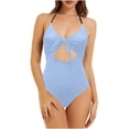 thumbnail image 2 of Sakmal Women Bathing Suits One Piece Swimsuits Blue Solid Halter High Cut Swimsuits for Women&nbsp;Plus Size, 2 of 6