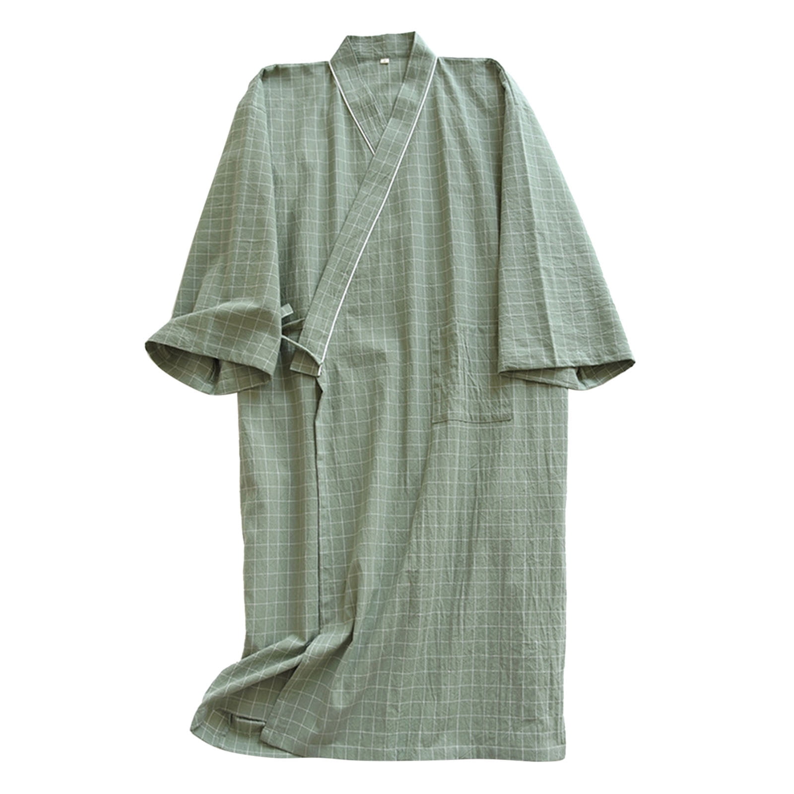 Icvfdpl Pajamas For Men Woven Washed Checkered Nightgown For Couples Kimono Nightgown Spring Bathrobe Sweat Steamed Robe Soft Mens Homewear,M