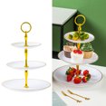 thumbnail image 2 of Kripyery 3 Tier Cupcake Stand Holder Golden Edged Cup Cake Dessert Tower Plastic Tiered Serving Tray Metal Rod Baby Shower Wedding Birthday Party Decoration, 2 of 8