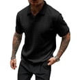 thumbnail image 7 of Polo Shirts for Men Knit Tops Lapel Collar V Neck Short Sleeve Jacquard Textured Casual Pullover Tees, 7 of 7