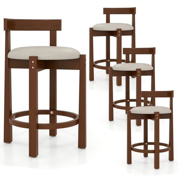 Gymax 24'' 2PCS Counter Height Bar Stools Set of 2 w/Backrests & Footrests for Kitchen