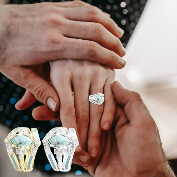 Viflosae Rings for Women Non Tarnish Rings for Women Non Tarnish Fashion 3PCS Set Natural Turquoise Diamond Rings Mother's Day Birthday Gift Jewelry for Women