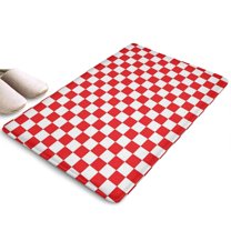 Red and White Checkered Pattern Flannel Non Slip Door Rugs,Washable Door Mats Indoor,Decorative Door Mats,Dirt-Resistant and Absorbent Doormat for Entrance,Bedroom,Kitchen,Bathroom,31.5x17in(80x43cm)