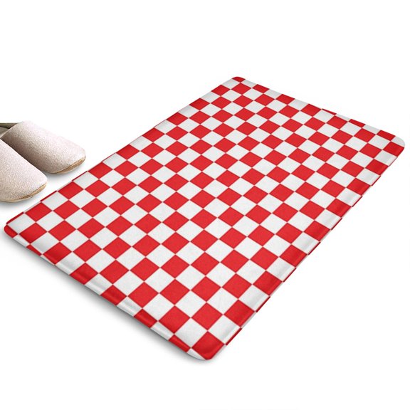 Red and White Checkered Pattern Flannel Non Slip Door Rugs,Washable Door Mats Indoor,Decorative Door Mats,Dirt-Resistant and Absorbent Doormat for Entrance,Bedroom,Kitchen,Bathroom,31.5x17in(80x43cm)