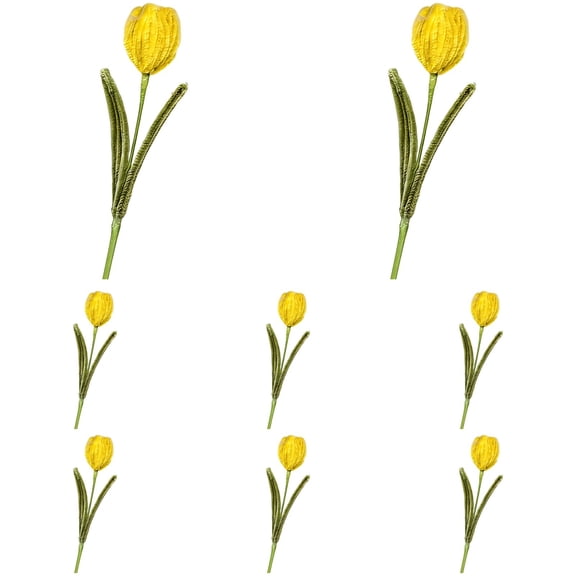 DIY Yellow Tulip Pipe Cleaner Flower Kit, 8-Flower Hand-Made Knitting Bouquet Craft Material Set with Video Tutorial, Faux Petal Design, for Creative Gifts on Mother's Day, Birthdays, Anniversaries