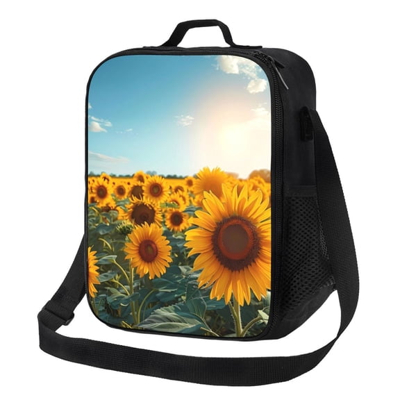Honeii Sunlit Sunflower Field Print Insulated Lunch Bag, Reusable Lunch Box for Adult, Leakproof Cooler Bag for Work Office Travel Picnic