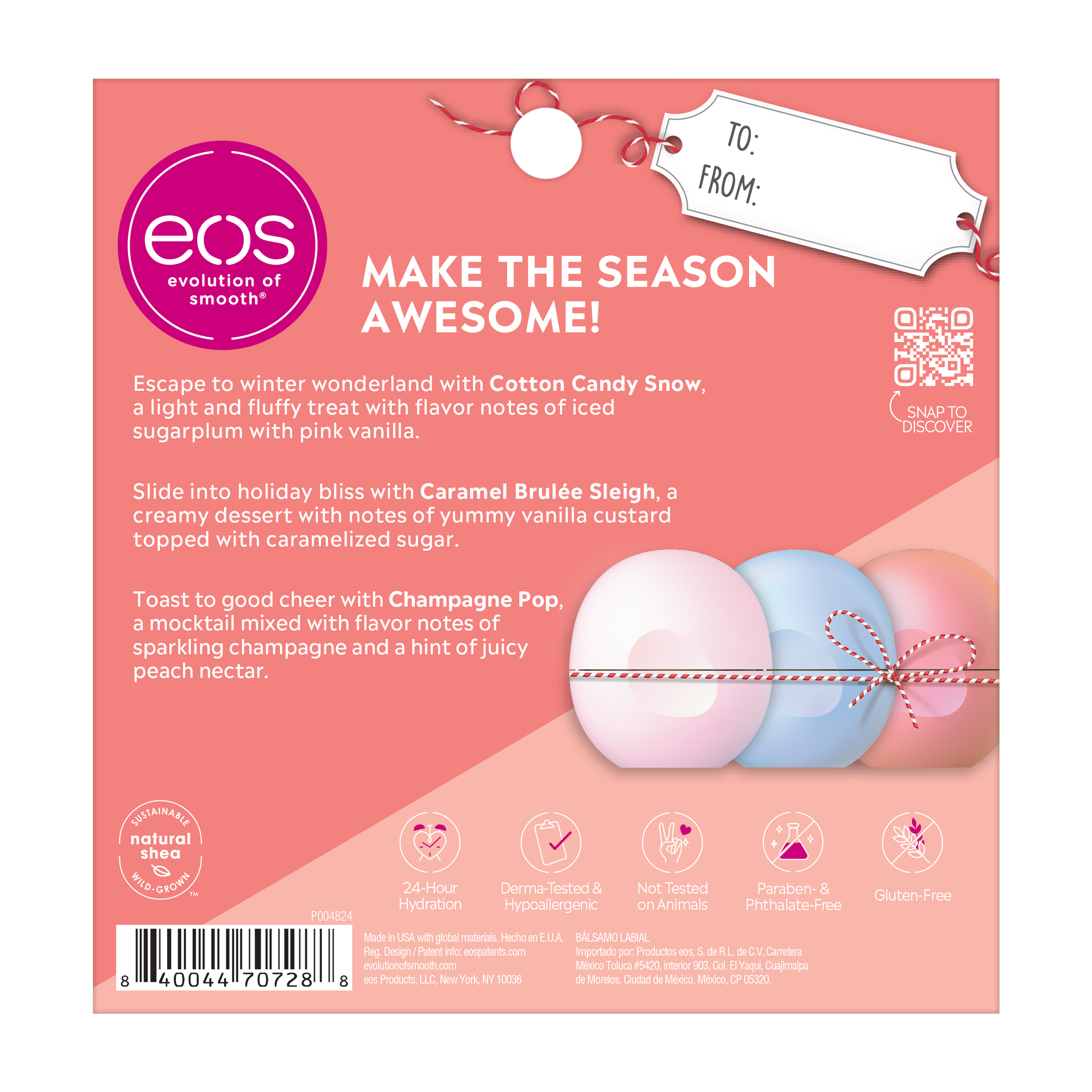 ($7.99 Value) eos Holiday Lip Balm Sphere , Cotton Candy Snow, Caramel Brulée Sleigh and Champagne Pop , Moisuturzing Shea Butter for Chapped Lips , 3 Count - image 3 of 9
