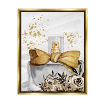 Stupell Industries Glitzy Floral Perfume Bottle Speckled Glam Design Graphic Art Metallic Gold Floating Framed Canvas Print Wall Art, Design by Kim Allen