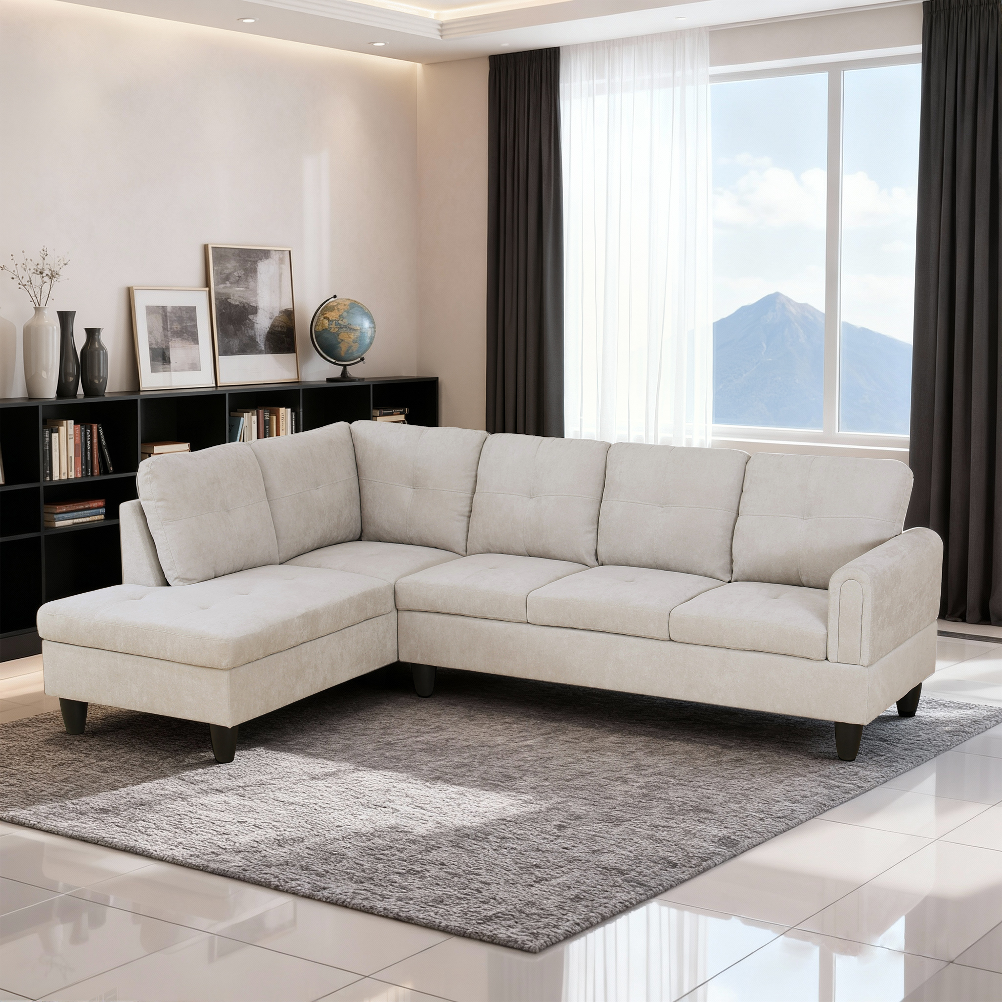 MAYEERTY 97" Sectional Sofa Fluffy Fabric Modular Couches with Reversible Chaise without Ottoman, Light Grey(Left)