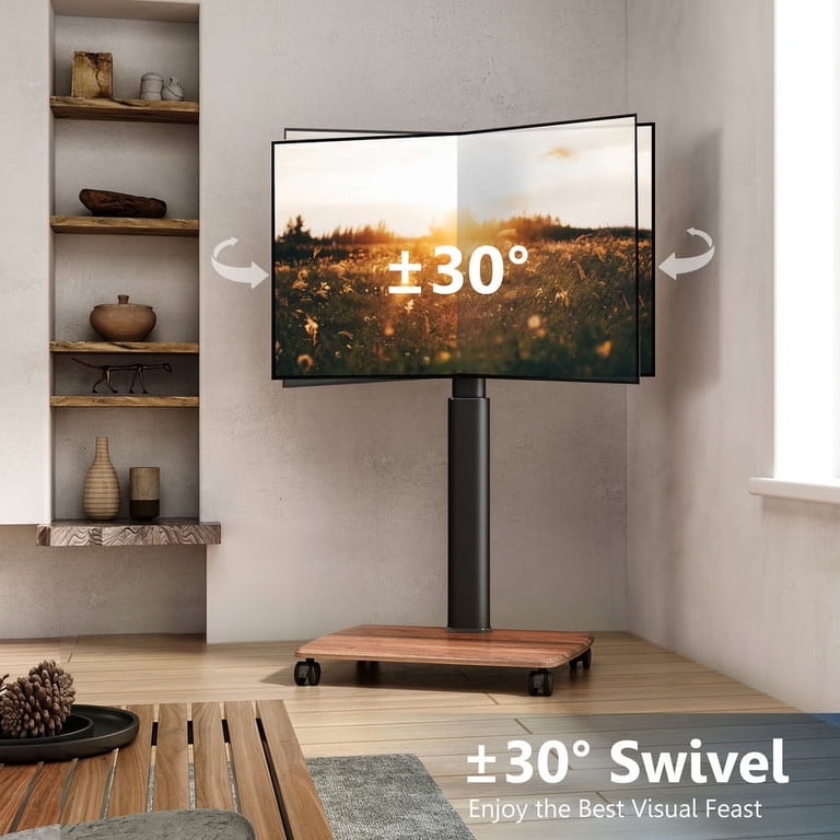 TV-standaard Vloer Voor 32-43 55 60 Inch TV, 70° Draaibaar & 8 Hoogte Verstelbaar White Tv Stand Floor Universeel Voor Vlakke Gebogen Lcd Led