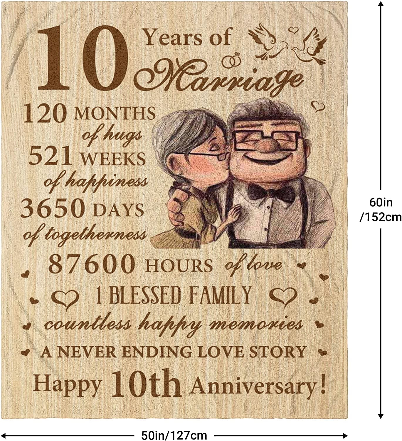  qixnzagr 10th Anniversary Tin Gifts Blanket 10 Year Anniversary  Wedding Gifts for Him Her Couples 10th Anniversary Wedding Gifts 10 Year  Anniversary Decorations Custom Blanket 60 X 50 Inches : Home & Kitchen