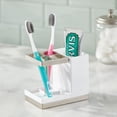 thumbnail image 2 of mDesign Plastic Toothbrush, Toothpaste Storage Organizer Holder - White/Brushed, 2 of 7