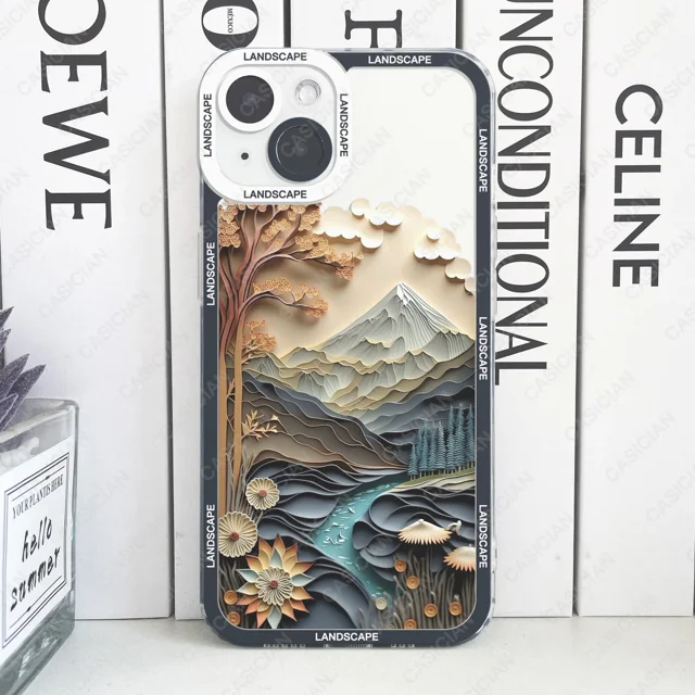 Paper Cute Landscape Creative Mountain Balloons Phone Case For iPhone 15 Pro Max 14 Plus 13 Mini 12 11 Soft Cover 08 iPhone 13 Pro Max