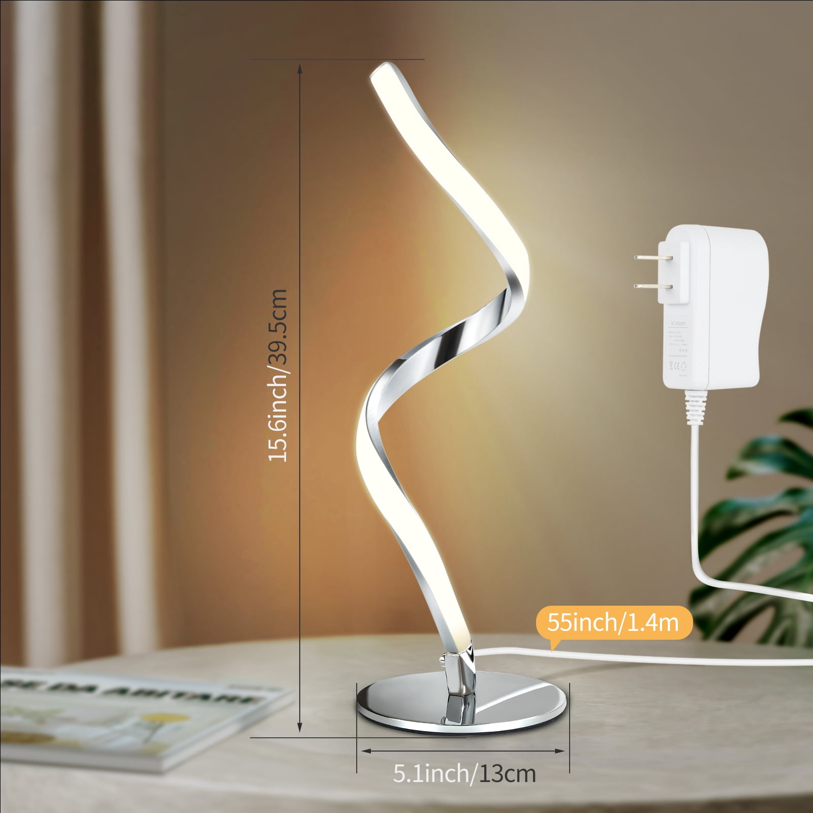 Modern Spiral Table Lamp - Yarra-Decor Touch Control Bedside Lamp, 3 Colors & Fully Stepless Dimmable Nightstand Lamps for Bedroom, Living Room & Office(3000K 4000K 5000K)