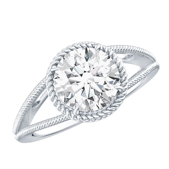 Rosec Jewels Solitaire Moissanite Round Engagement Ring 2 Carat - 8 mm - Split Shank Ring for Women - D-VS1 Quality, 925 Sterling Silver, US 4.00