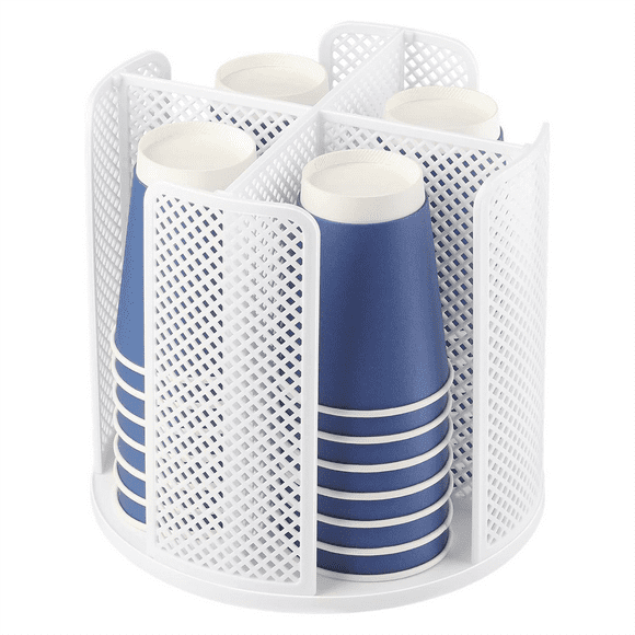 Rotatable Cup and Lid Organizer with 4 Compartments, Coffee Cup Dispenser,Paper Cup Storage Holder, for Countertop White