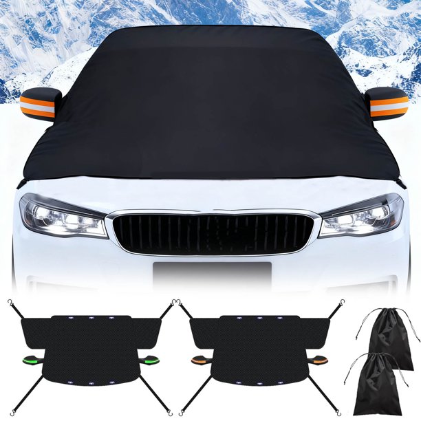 Media funda para protección antinieve para coches todo tipo – protector de parabrisas automotriz resistente a la intemperie, resistente a los rayos UV, ajuste universal, fácil de instalar, pliegues