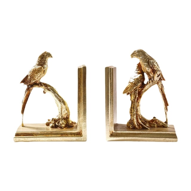 Sujetalibros de loro estilo retro para escritorio, centro de mesa decorativo, adorno único de resina dorada para dormitorio, hogar, armario o estante.