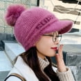 thumbnail image 6 of Women's Winter Warm Cable Knitted Visor Brim Pom Pom Beanie Hat with Soft Sherpa Lining, 6 of 8