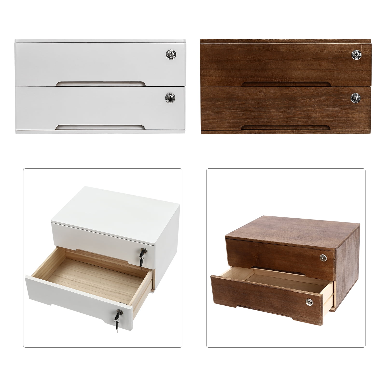 Wildnix Wooden Desktop Storage Box, 2-Drawer Organizer with Lock, Compact Design for Files, Keys, and Small Essentials for Home or Office Use